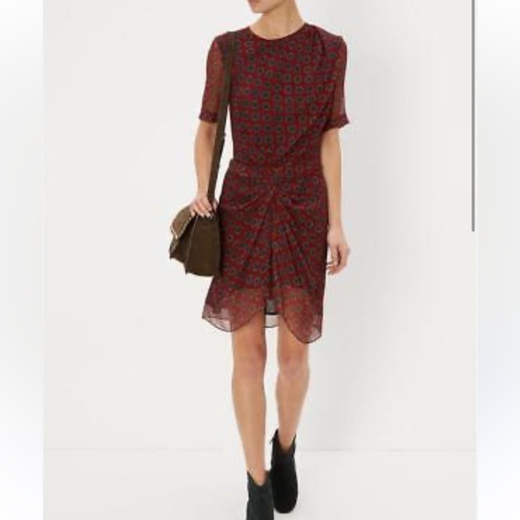 ISABEL MARANT TOILE barden dots dress burgundy red silk chiffon dotted open back - Picture 5 of 9